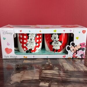 Disney 2 Pack Mugs Set - Heart Design Mickey and Minnie Mouse Boxed Mug Set
